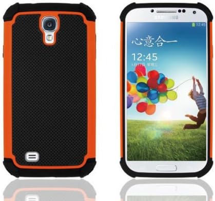 Galaxy s4 Case, Anti Slip Shock Proof Dual Layer Rubber Heavy Duty Armor Hybrid Hard Shatterproof High Impact Gel Protective Defender Case Cover For Samsung Galaxy s4 (Orange)