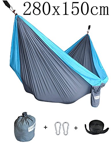 CUTEQUEEN TRADING Parachute Nylon Fabric Hammock With Tree straps;Color: Grey/sky blue