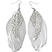 Susenstone Angel Metal Wing Bohemian Handmade Vintage Feather Long Drop Earrings (White)