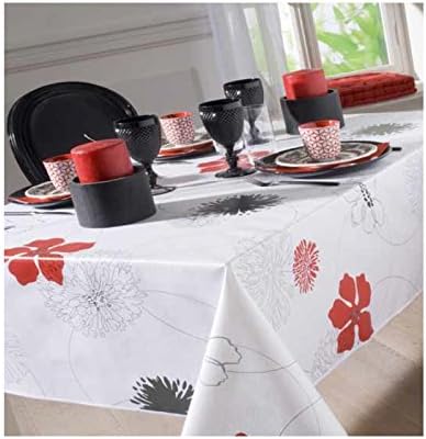 CALITEX PVC Ring Flower Tablecloth Red, PVC, red, 250x140 cm