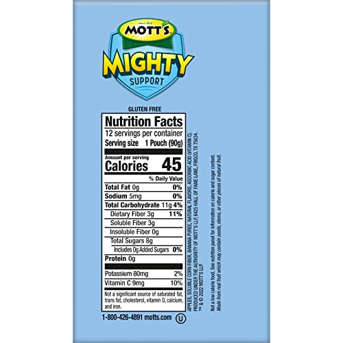MOTT’S MIGHTY PINEAPPLE BANANA APPLESAUCE, 3.2 OZ CLEAR POUCHES, 48 COUNT (4 PACKS OF 12), NO SUGAR ADDED, GOOD SOURCE OF FIBER, SUPPORTS A HEALTHY DIGESTIVE SYSTEM, GLUTEN-FREE, KOSHER