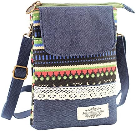 Tramzzd M Small Women Ladies Girls Zipper Cell Phone Pouch Purse Adjustable Shoulder Strap Crossbody Messenger Bag, Coin Wallet (GreenStrip)