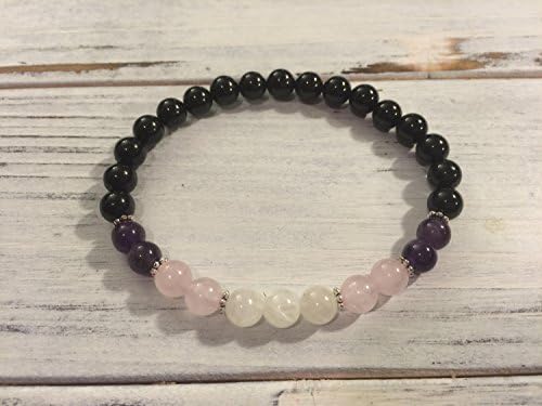 Empath Bracelet in 6mm, AA Grade Black Tourmaline, Amethyst, Rose Quartz, Moonstone Protection, Balancing Emotions, Loving Energy, Intuition