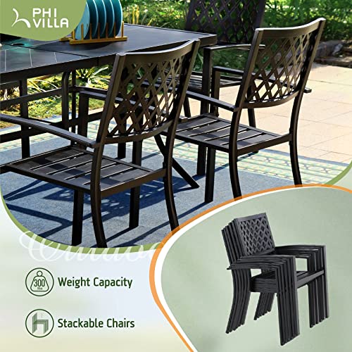 PHI VILLA Stackable Metal Outdoor Patio Chairs, Black Patio Outdoor Dining Chairs with Armrest