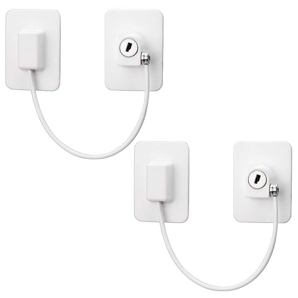 YUIP 2PCS Fridge Lock, Safety Child Lock Key, Fridge Freezer Lock for Kids, Magnetic, Self Adhesive Locks for Kitchen Cupboards Drawers Fridge Freezer Refrigerator Closet Trash-White