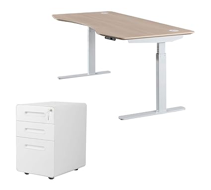 Apexdesk Elite Series 60 Electric Height Adjustable Standing Desk With White File Cabinet Bundle Light Oak 60 Standing Desk And File Cabinet Amazon In Home Kitchen