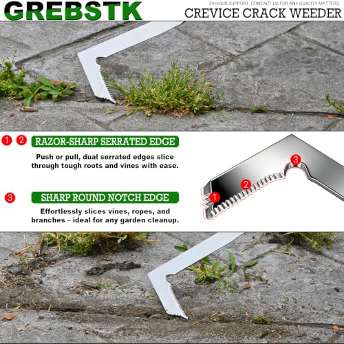 GREBSTK Crack Weeder Crevice Weeding Manual Stainless Steel Gardening Tool | L-shaped blade, razor-sharp hardened, rust-resistant, comfortable handle, 13in, for sidewalk cracks, driveway gaps, edging