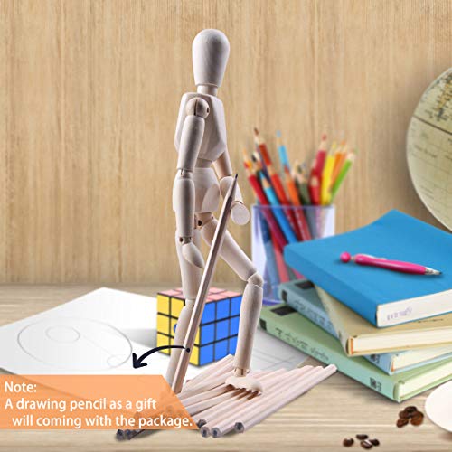 Moi Doi Wooden Mannequin, Wood Manikin with Stand, Artist Human Figure Articulated Model,Great for Drawing/Sketch or Desktop Decor,12 Inch Tall