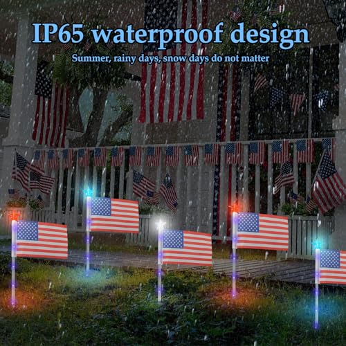 X-GiftKey 4th of July Decorations Outdoor American Flag Lights, 6-Pack Red White and Blue Solar Stars Lights with 6 USA Flags & 30LED,Bright Patriotic Pathway Lights for Memorial Day Yard Lawn Decor