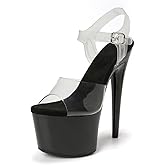 WUXIN H&P Women's 7 Inch Clear Platform Heels - Ankle-Strap Sexy Pole Dance High Heel, Exotic Dancer Shoes Stiletto 17CM