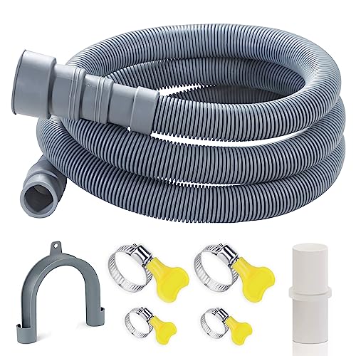 Elyfree 6.5 Feet Washing Machine Drain Hose Universal, Flexible Washer Drain Hose Extension Kits Corrugated Dishwasher Hose w/ 1 Adapter 4 Clamps 1 U-Bend Holder