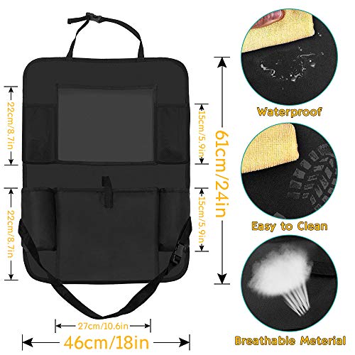 GLISTON Car Back Seat Organizer Kick Mats with Clear Touch Screen 10" Tablet Holder & 5 Storage Pockets Backseat Organizer Protectors Travel Accessories for Kids & Toddlers(2 Pack) - Thumbnail 4