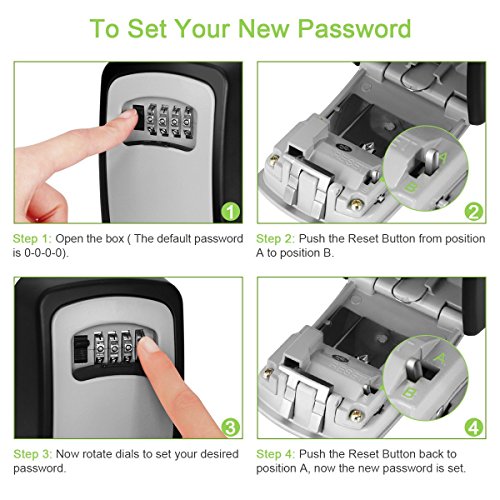 PHILORN Key Lock Box, 4-Digit Combination Lockbox | Resettable Code - Weatherproof - Wall or Door Mounted | Top Security, Ultra-Sturdy Key Safe for Jewelry, Card, House Key Storage