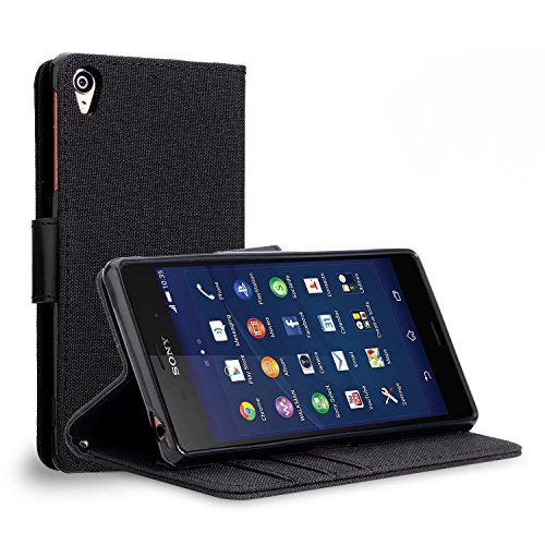 Xperia Z3 Case, NOOTPRODUCTS Xperia Z3 Wallet Case Premium Slim-Fit Protective Nylon Folio with Card Slot and Stand View Feature Flip Cover for Sony Xperia Z3 (Not Compatible with Xperia Z3V Verizon)