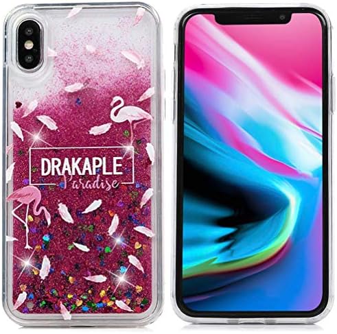 Gloriphy Liquid Sparkle Drakaple Paradise Multicolor Hearts Floating with Silicon Sides case Cover Pink for iPhone X/Xs