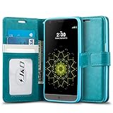 J&D Case Compatible for LG G5 Case, [Wallet Stand] [Slim Fit] Heavy Duty Protective Shock Resistant Flip Cover Wallet Case for LG G5 Wallet Case - Aqua