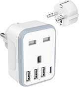 Loydia 5 in 1 UK to EU Travel Adapter with 4 USB Ports Type E/F Grounded view 1
