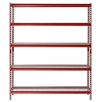 Muscle Rack UR601872WD5-R 5-Shelf Steel Shelving Unit, 60" Width x 72" Height x 18" Length, Red