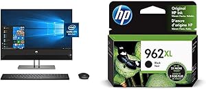 HP Pavilion 24-inch All-in-One Computer, Intel Core i7+8700T, 8 GB RAM and 16 GB Intel Optane Memory, 1 TB Hard Drive, Windows 10 (24-xa0040, Black) & 962XL | Ink Cartridge | Black | 3JA03AN