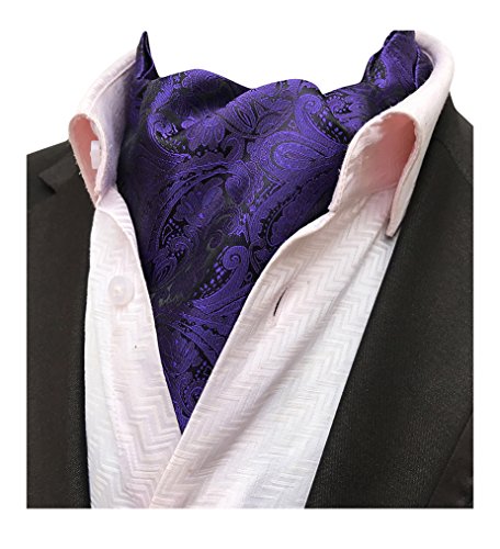 MENDENG Mens Black Gold Paisley Jacquard Woven Silk Cravat Formal Self Tie Ascot - Thumbnail 4