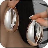 Chunky Large Gold Round Hoop Earring for Women, Thick Polished Silver Circle Dangling Huggie Earring Non Tarnish Punk Statement Exaggerated Jewelry Gift