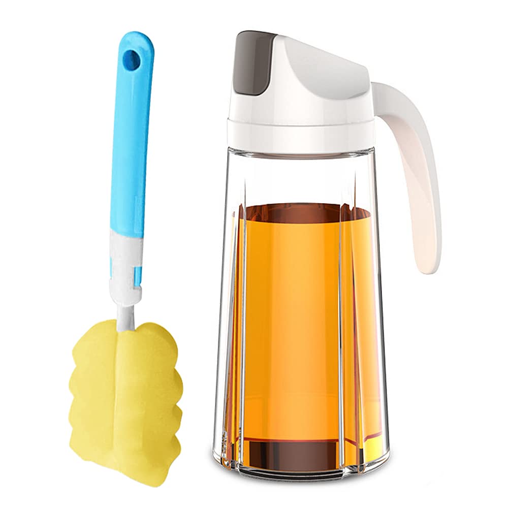 Ruiao 2 pcs Olive oil Lead-free Glass Dispenser Bottles,Large-capacity Automatic Opening and Closing Glass Oil Pots, Dust-proof and Leak-proof Oil Bottles, Kitchen or BBQ Supplies (RA-96-White -1)