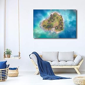 Canvas Wall Art for Living Room,Bedroom Home Artwork Paintings Heart-Shaped Island Ready to Hang - 12x18 inches
