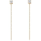 S.Leaf Gold Chain Threader Earrings for Women Trendy 925 Sterling Silver Hypoallergenic Cubic Zirconia Backless Ardant Chain Duster Threader Double Piercing Pull Through Earrings for Women Girls Birthday Gifts