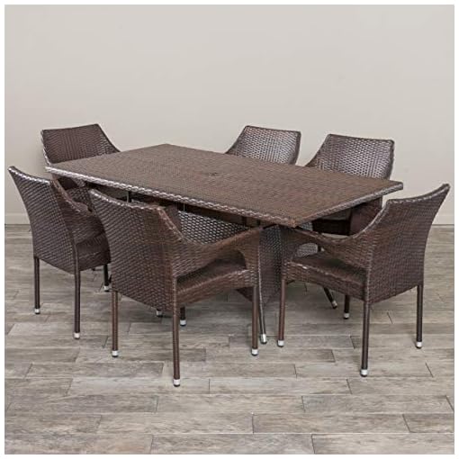 Christopher Knight Home 295820 Sinclair Clayton Patio Furniture Outdoor 7pc Multibrown Wicker Dining Set Brown Beachfront Decor