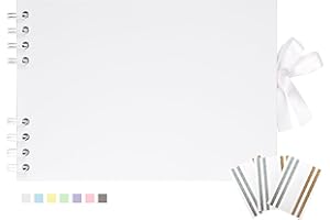 Hiwhy Scrapbook Photo Album 40 White Pages Scrap Book Memory Book 6 x 8.5 inch Guest Book Scrapbook Album Accessories with Corner Stickers for Baby Shower, Wedding, Travelling White