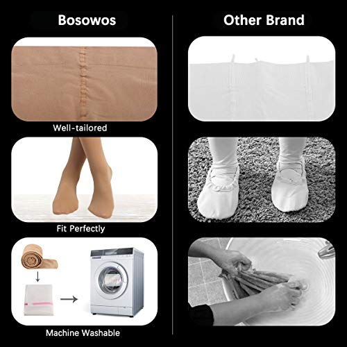 Bosowos Girls Footed Tights Dance Tights Ultra Soft Ballet Leggings for Kids Women 2 Pairs Suntan L - Thumbnail 4