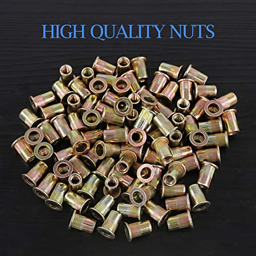 Glarks 100Pcs 1/4"20UNC Zinc Plated Carbon Steel Rivet Nut Flat Head