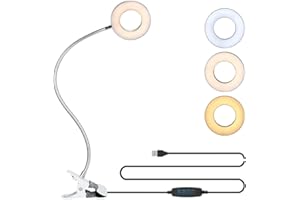 Bekada LED Desk Light with Clamp for Video Conference Lighting, Clip on LED Ring Light for Computer Webcam, USB Laptop Light for Zoom Meetings, Reading Light with 3 Color 10 Dimming Level (Silvery)