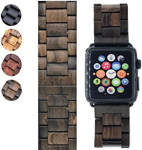 42mm Apple Watch Band Replacement - iWatch Series 1, 2 & 3 โ Handcrafted Wood - Adjustment Tool Included (Black Sandalwood)