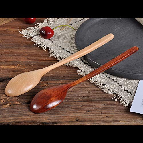 Longay Wooden Spoon Fork Bamboo Kitchen Cooking Utensil Tools Soup-Teaspoon Tableware (Khaki)
