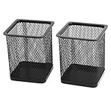 Metal Square Mesh Design Home Office Pen Holder Case, 2 Pcs, Black