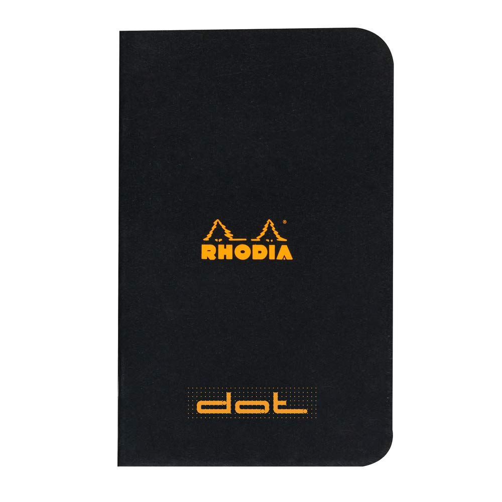 RHODIA 119155C - Black Piqué Notebook - 7.5 x 12 cm - Dot Dot - 48 pages - White Clairefontaine Paper 80 g/m - Soft, resistant and waterproof coated card cover - Classic