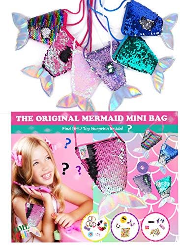 OML CALI Original Mermaid Sequins Plush Little Bag - Filled with Toy Surprise – Fun, Style, Toy – Perfect Novelty Gift for Girls 3 to 10 Years Kids – 2 Pack OR 1 Pack (1 Pack - Blue)