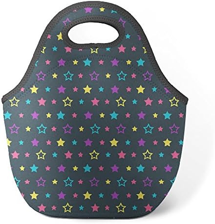 Good4Life - Neoprene Lunch Tote Insulated Reusable Picnic Lunch Bag [ Decorative Colorful Stars Pattern ]