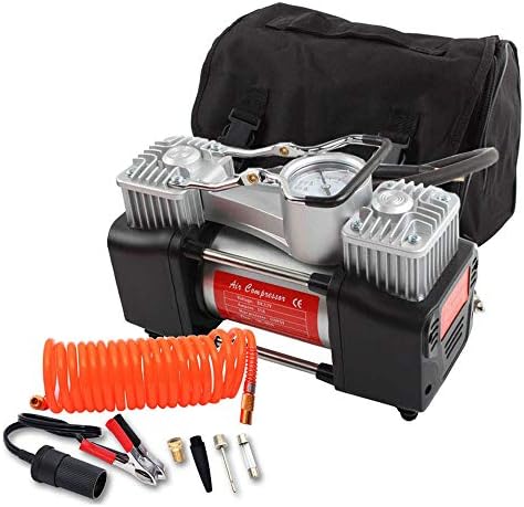 APSFY Tire Air Compressor, Dual Cylinder 12V Electronic 150PSI Inflator Pump Portable Bag with Nozzle Adapter and Fuse for Car Trunk Tires Van LED Strips, etc