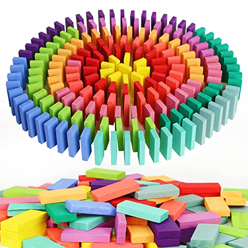 MCPINKY 360PCS Super Domino Blocks, 12 Colors Bulk Dominoes Wooden Domino Blocks Colored Dominoes Building Block Tile Game Racing Educational Toy for Kids Birthday Party Favor