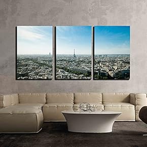 3 Piece Canvas Wall Art - Aerial View of Paris City,France - Modern Home Art Stretched and Framed Ready to Hang - 16"x24"x3 Panels