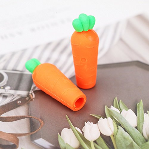 Buorsa12 PCS Mini Cute Carrot Shape Pencil Eraser Caps Pencil Extender Holder