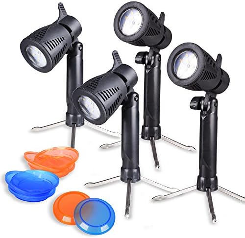 GLOSHOOTING Photography Lighting Kit, 12 LED Continuous Photo Lights, Table Top Lamp for Video Studio with Color Filters, 4 Sets