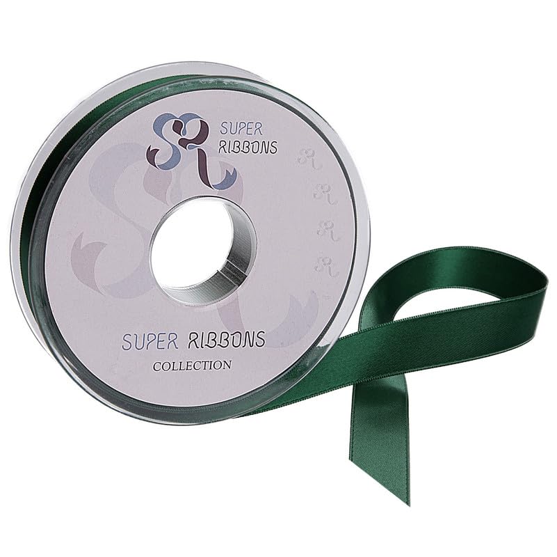 SR SUPER RIBBONS®™- Full Reel 25mm Double Faced Satin Ribbon, 20 Metres on Reel - Forest Green