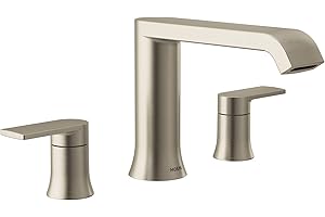 Moen Genta LX Brushed Nickel Two Handle Deck Mounted Modern Roman Tub Faucet, Widespread Bathtub Faucet Set, Modern Bathroom Faucet for Soaking Tub (Valve Required), T908BN