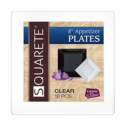 Squarete 8'' inch Clear Appetizer - Salad Square Party Plates Hard Plastic Elegant Disposable 10 Square clear Salad Plates Per Package Pack of 4