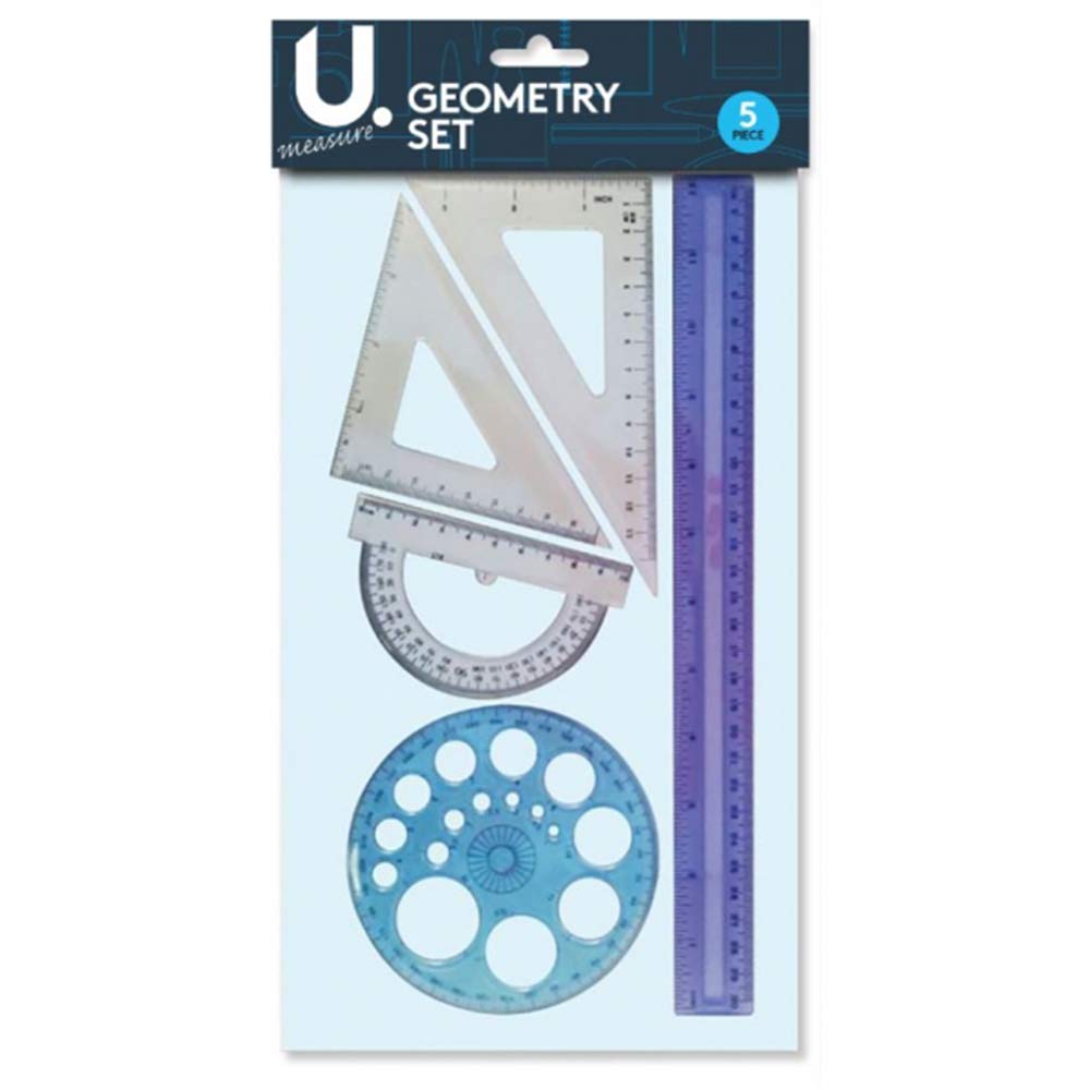 5 Piece Geometry Kit Includes Protractor, 2 Triangle Rulers, circle template and 30cm Ruler, Geometry Set for Kids, Homeschool Supplies, Student Math Supplies (Set of 5)