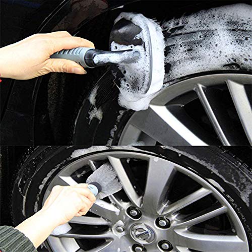 Aochol Car Wheel Cleaning Brush,2pcs Nylon Soft Handle Wheel Bone Steel Wire Brush Set Tool, Rim Cleaner for Car,Motorcycle or Bicycle,Rust Cleaning and Maintenance Brush.