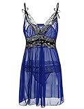 Sweetnight Women Plus Size L_5XL Lace Lingerie Set Semi Sheer Chemise Babydoll Dress with G-string (5XL, Black)